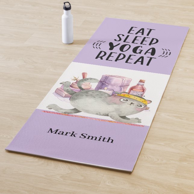 Tapis De Yoga Chat Poser Yoga Manger Sleep Répéter (En situation)