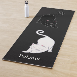 Tapis De Yoga Chats de yoga noir et blanc sur fond presque noir
