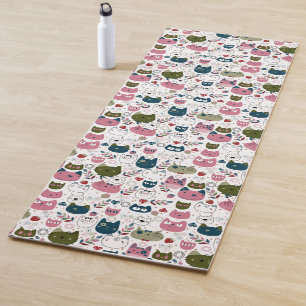 Tapis De Yoga Chats visage vert chaud muet turquoise rose motif