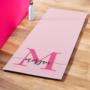 Tapis De Yoga Chaud rose moderne Script Girl Monogramme Nom