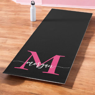 Tapis De Yoga Chaud rose noir moderne Script Girl Monogramme Nom