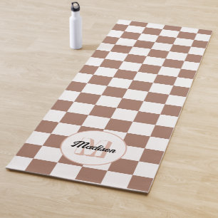 Tapis De Yoga Chèque carré mocha brun blanc rétro Monogramme