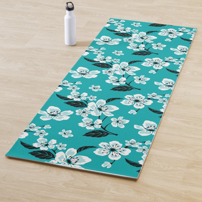 TAPIS DE YOGA CHERRY BLOSSOM - SAKURA (TURQUOISE) (En situation)