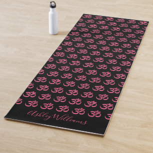 Tapis De Yoga Chic élégant Personnalisé Hot Pink Motif noir