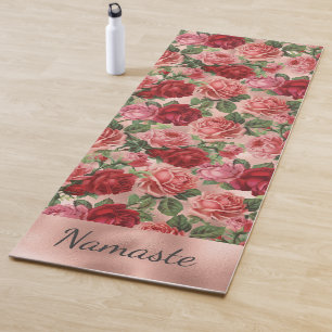 Tapis De Yoga Chic Elegant Vintage Rose Roses Rouge Floral Namas