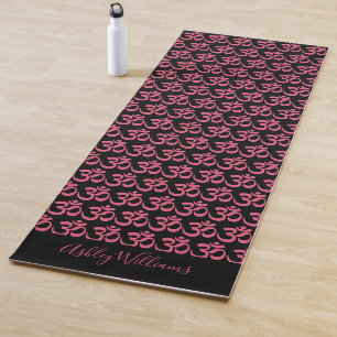 Tapis De Yoga Chic Monogramme Hot rose Om Symbole Motif noir