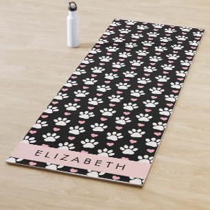 Tapis De Yoga Chien Paws, White Paws, Rose Hearts, Votre Nom