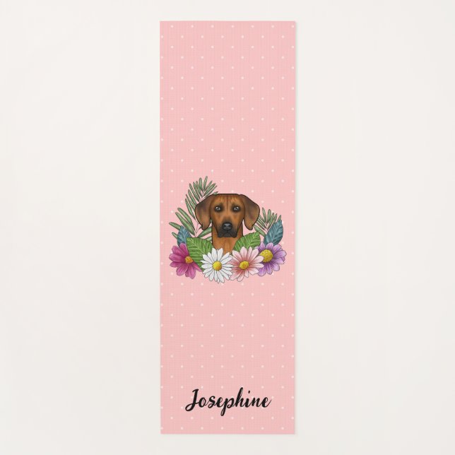 Tapis De Yoga Chien Rhodesian Ridgeback Avec Fleurs Et Nom Rose (Devant)