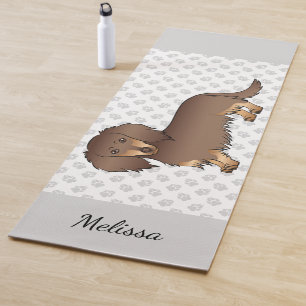 Tapis De Yoga Chien teckel à longs poils chocolat et feu & nom