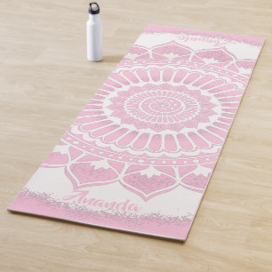 Tapis De Yoga Chiffres spirales Fleurs rose blanc Henné Mandala