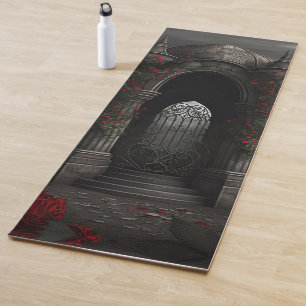 Tapis De Yoga Cimetière gothique Gazebo avec des roses rouges la