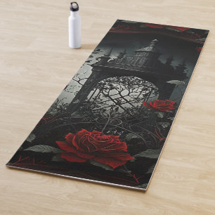 Tapis De Yoga Cimetière gothique Jardin Rose avec Rouge et Noir