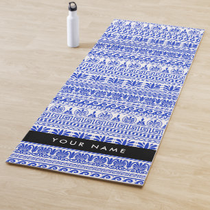 Tapis De Yoga Clé Méandre Mixte, Fret Grec, Bleu, Votre Nom