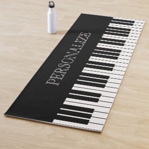 Tapis De Yoga Clés de piano noir et blanc Nom personnalisé yog