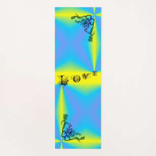 Tapis De Yoga Coeur avec Fleur et Papillon sur Arc-en-ciel