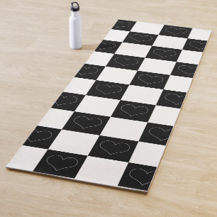 Tapis De Yoga Coeurs de tableau de bord en noir et blanc