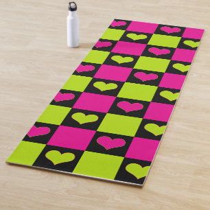 Tapis De Yoga Coeurs de tableau de bord - Vert citron, rose chau