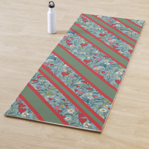 Tapis De Yoga Coeurs rouges et marguerites avec des rayures de c