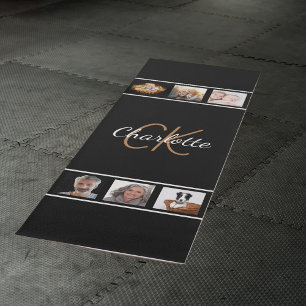 Tapis De Yoga Collage de photos personnalisé monogramme script n