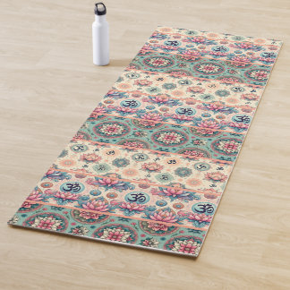 Tapis De Yoga Collage de Turquoise et pêche Mandalas 2.0