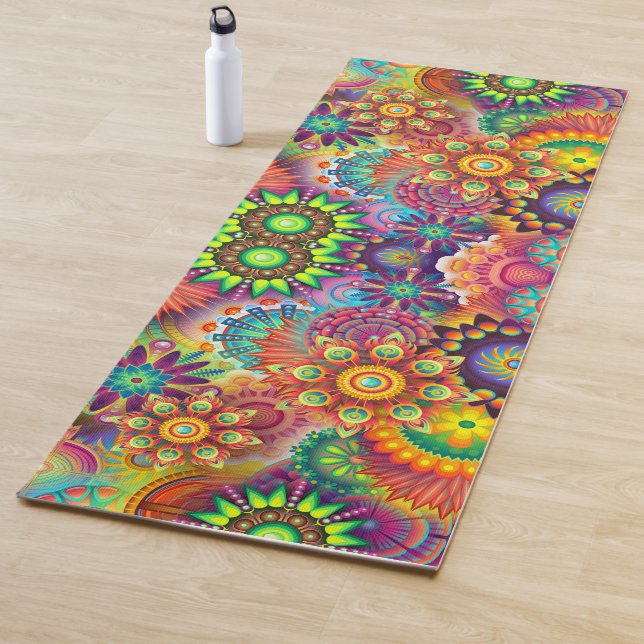 Tapis De Yoga Collage floral Mandala Psychedelic Yoga Mat (En situation)