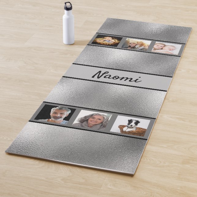 Tapis De Yoga Collage photo nom argent (En situation)