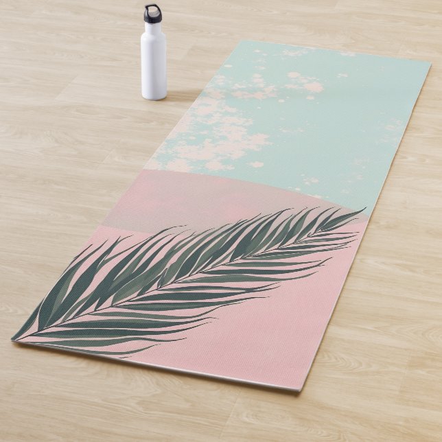 Tapis De Yoga Collection Moderne Abstraite Rose Fardé Menthe (En situation)
