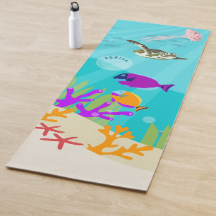 Tapis De Yoga Coloré Ocean Sea Animals Nom des enfants