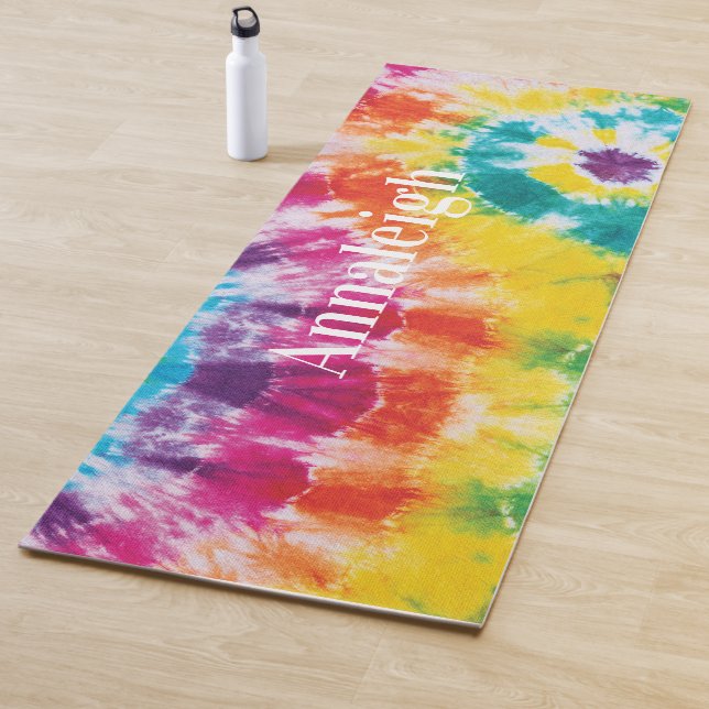 Tapis De Yoga Coloré Rainbow Tie Dye Nom personnalisé Maman (En situation)