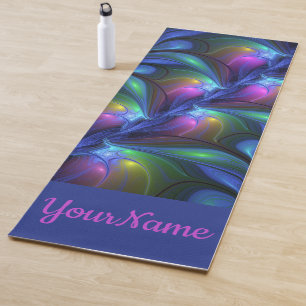 Tapis De Yoga Colorful Luminous Abstrait bleu rose Nom vert