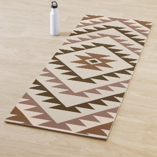 Tapis De Yoga Conception de motif diamant aztèque Brun+Crème