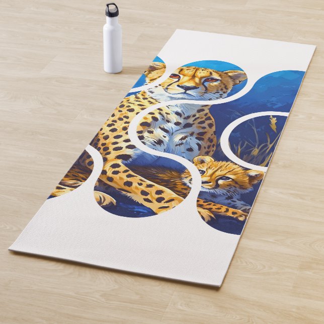 Tapis De Yoga Conception faune mère et petit guépard (En situation)