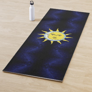 Tapis De Yoga Conjonction Lune & Soleil sur Galaxie Bleu Marine