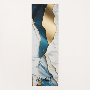 Tapis De Yoga Cool Blanc Turquoise Marbre Pierre Or