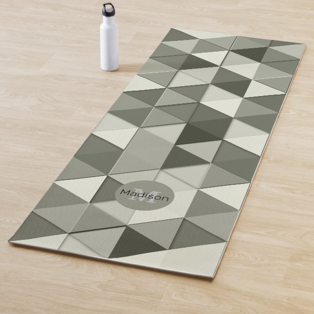Tapis De Yoga Cool en niveaux de gris géométrie motif Monogramme (En situation)