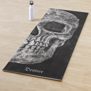 Tapis De Yoga Cool Gothique Moitié Crâne Noir et Blanc Grunge