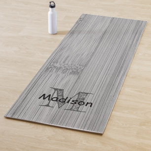 Tapis De Yoga Cool noir et blanc imprimé en bois de bambou Monog