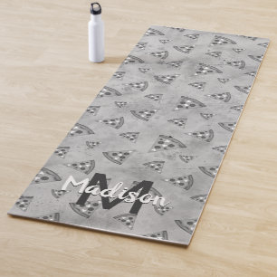 Tapis De Yoga Cool pizza tranche vintage noir blanc gris Monogra