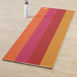 Tapis De Yoga Cool Retro les années 70 rayures Orange Rouge Rose
