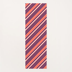 Tapis De Yoga Corail, bleu marine et blanc cinq bandes motif