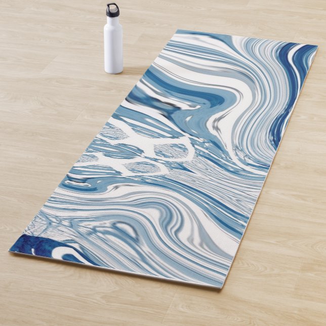 Tapis De Yoga côte plage nautique vagues aquarelle bleu tourbill (En situation)