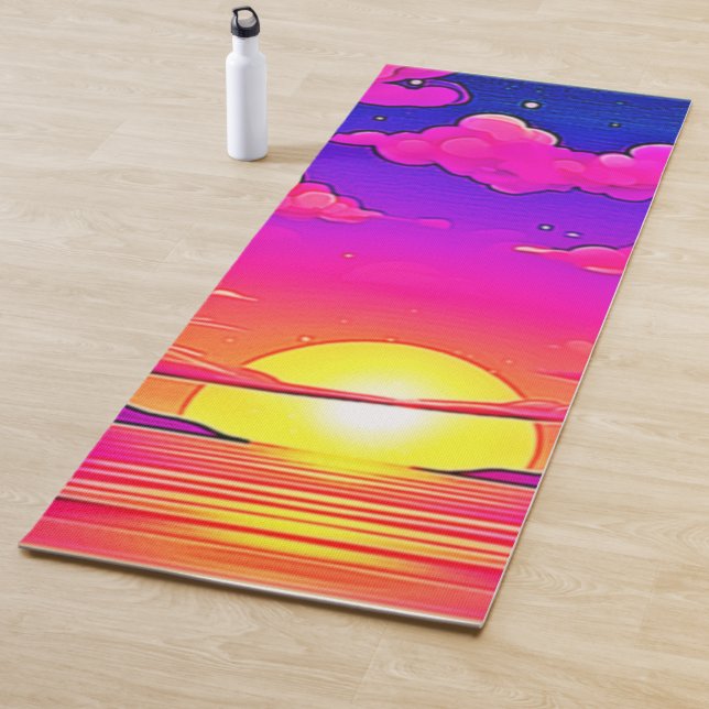 Tapis De Yoga Coucher de soleil rose et violet (En situation)