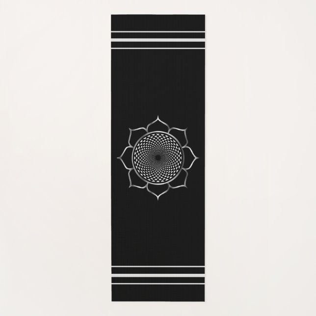 Tapis De Yoga Couronne Chakra Mandala & Lotus en noir (Devant)