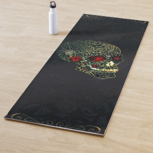 Tapis De Yoga Crâne à bijoux et Roses glam Gothique Filigree