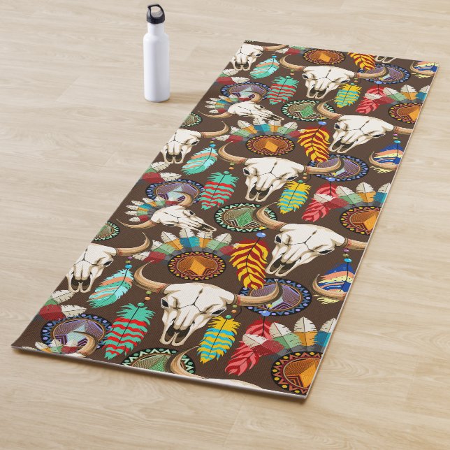 Tapis De Yoga Crâne de buffle emblème amérindien (En situation)
