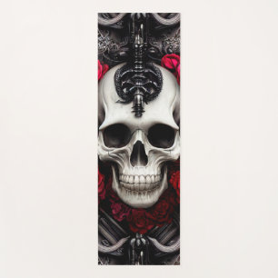 Tapis De Yoga Crâne foncé et gothique et Rose