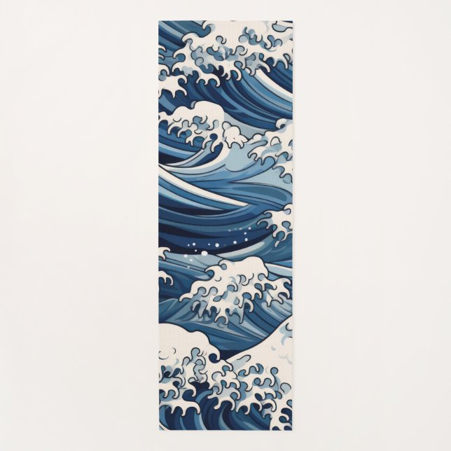 Tapis De Yoga Crêtes éphémères : Les vagues d'Hokusai réimaginée (Devant)
