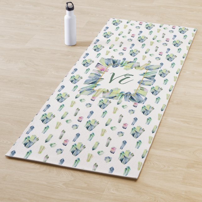 Tapis De Yoga Cristaux en bleu vert et rose (En situation)