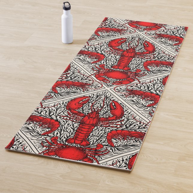 Tapis De Yoga Crustacés en rouge, noir et ivoire (En situation)