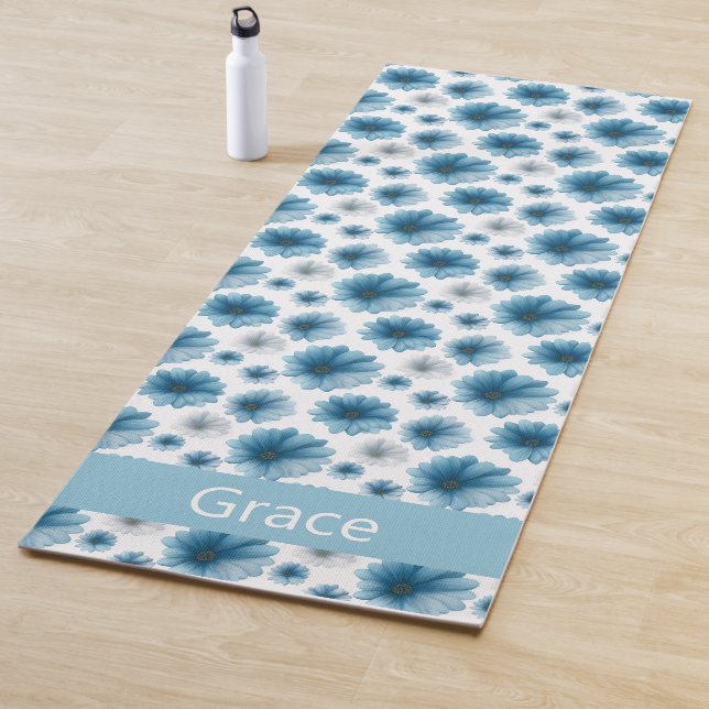 Tapis De Yoga Custom Blue White Daisy Floral Pattern (En situation)